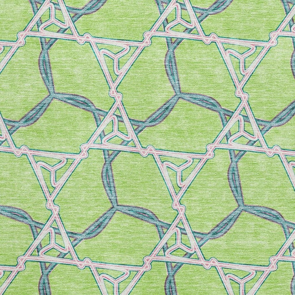 HomeRoots 8' X 10' Vibrant Lime Green Teal Ivory Washable Area Rug with UV Protection for High-Traffic Homes 676006