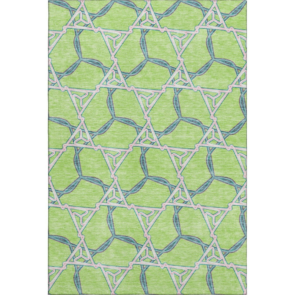 HomeRoots 9' X 12' Vibrant Lime Green, Teal, and Ivory Geometric Washable Area Rug with UV Protection & Durability 676007