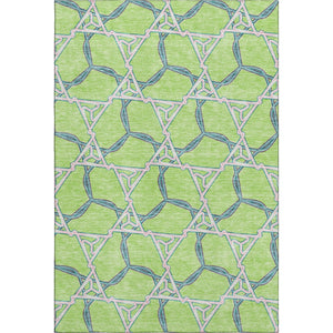 HomeRoots 9' X 12' Vibrant Lime Green, Teal, and Ivory Geometric Washable Area Rug with UV Protection & Durability 676007