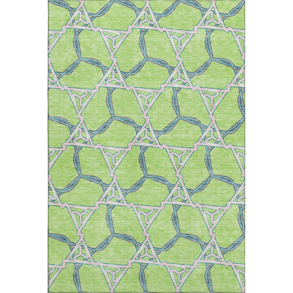 HomeRoots 9' X 12' Vibrant Lime Green, Teal, and Ivory Geometric Washable Area Rug with UV Protection & Durability 676007