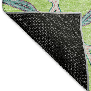HomeRoots 9' X 12' Vibrant Lime Green, Teal, and Ivory Geometric Washable Area Rug with UV Protection & Durability 676007
