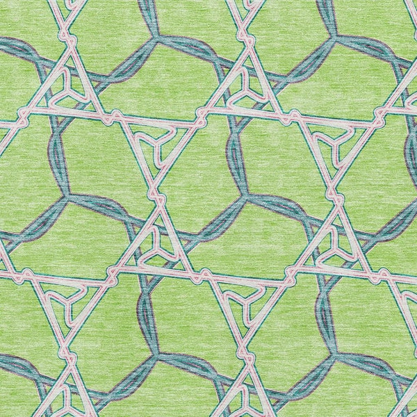 HomeRoots 9' X 12' Vibrant Lime Green, Teal, and Ivory Geometric Washable Area Rug with UV Protection & Durability 676007