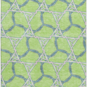 HomeRoots 9' X 12' Vibrant Lime Green, Teal, and Ivory Geometric Washable Area Rug with UV Protection & Durability 676007