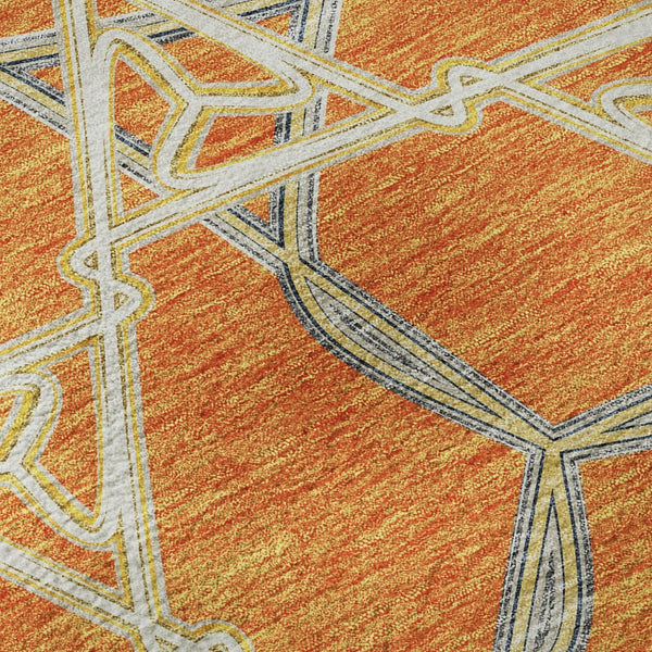 HomeRoots 8' X 10' Vibrant Orange, Ivory & Blue Geometric Washable Area Rug with UV Protection for Durability 676012
