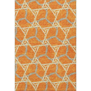 HomeRoots 8' X 10' Vibrant Orange, Ivory & Blue Geometric Washable Area Rug with UV Protection for Durability 676012