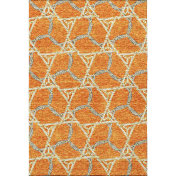 HomeRoots 8' X 10' Vibrant Orange, Ivory & Blue Geometric Washable Area Rug with UV Protection for Durability 676012