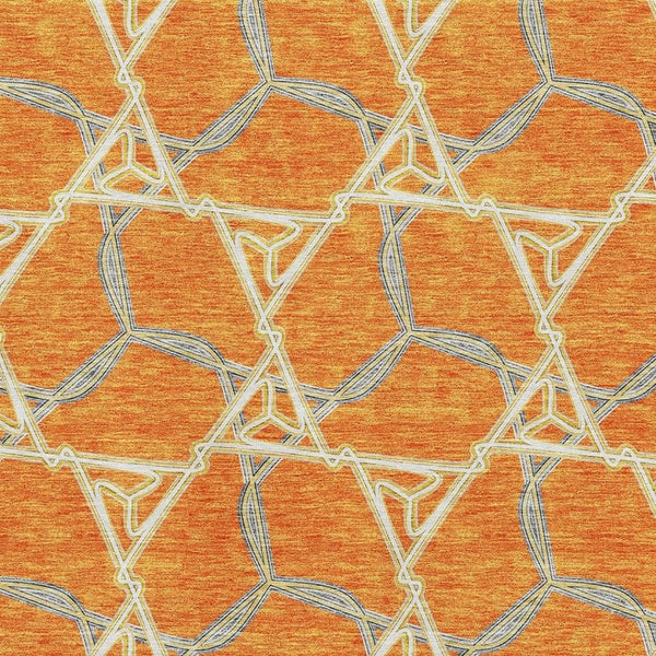 HomeRoots 9' X 12' Washable Geometric Area Rug in Vibrant Orange, Ivory & Blue - UV Protected for Durability 676013