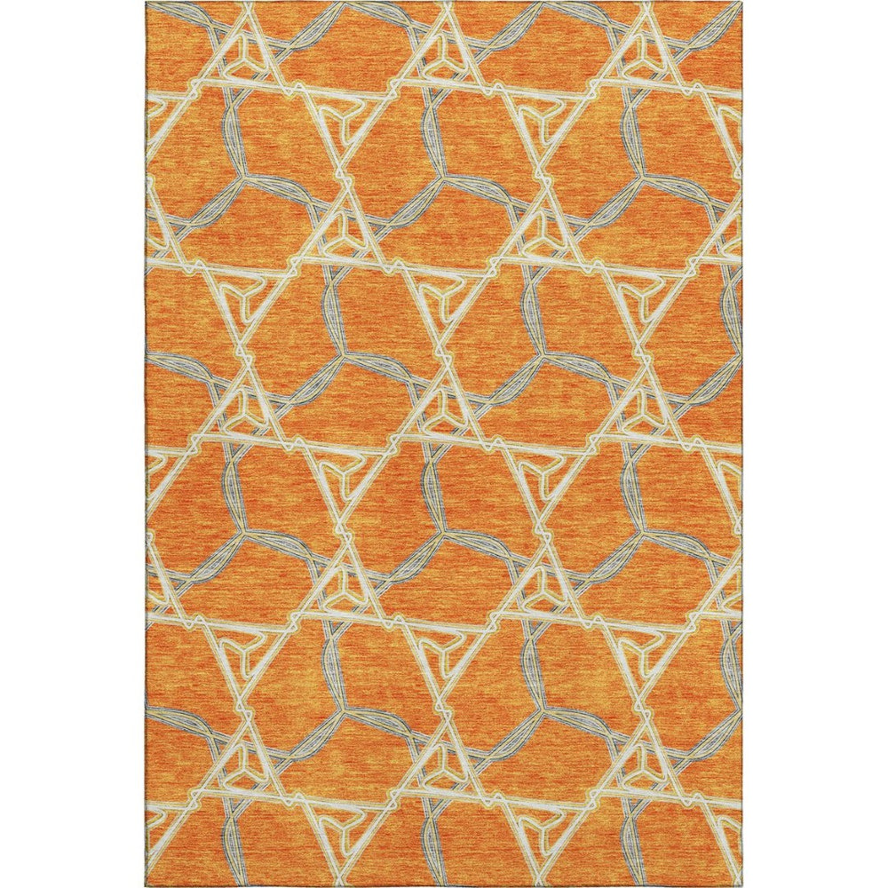 HomeRoots 10' X 14' Modern Geometric Washable Area Rug in Orange, Ivory & Blue – UV Protected, Durable Design 676014
