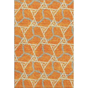 HomeRoots 10' X 14' Modern Geometric Washable Area Rug in Orange, Ivory & Blue – UV Protected, Durable Design 676014