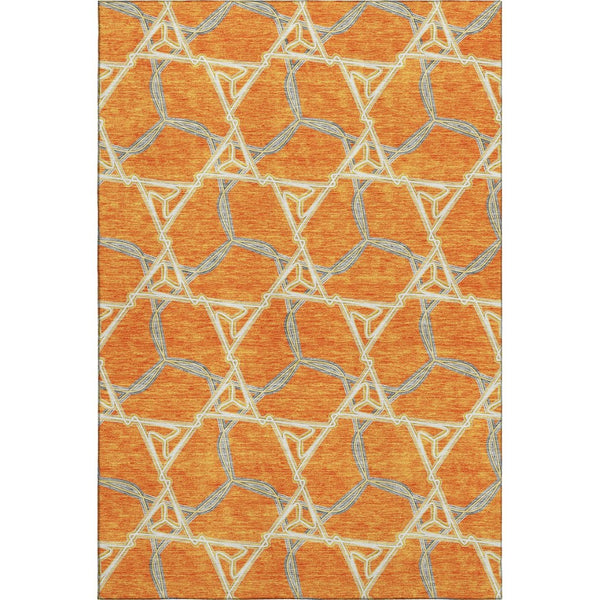 HomeRoots 10' X 14' Modern Geometric Washable Area Rug in Orange, Ivory & Blue – UV Protected, Durable Design 676014