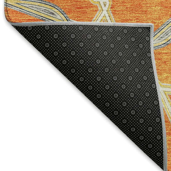 HomeRoots 10' X 14' Modern Geometric Washable Area Rug in Orange, Ivory & Blue – UV Protected, Durable Design 676014