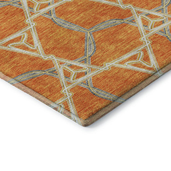 HomeRoots 10' X 14' Modern Geometric Washable Area Rug in Orange, Ivory & Blue – UV Protected, Durable Design 676014