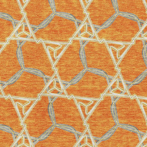 HomeRoots 10' X 14' Modern Geometric Washable Area Rug in Orange, Ivory & Blue – UV Protected, Durable Design 676014