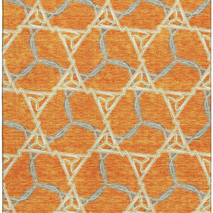 HomeRoots 10' X 14' Modern Geometric Washable Area Rug in Orange, Ivory & Blue – UV Protected, Durable Design 676014