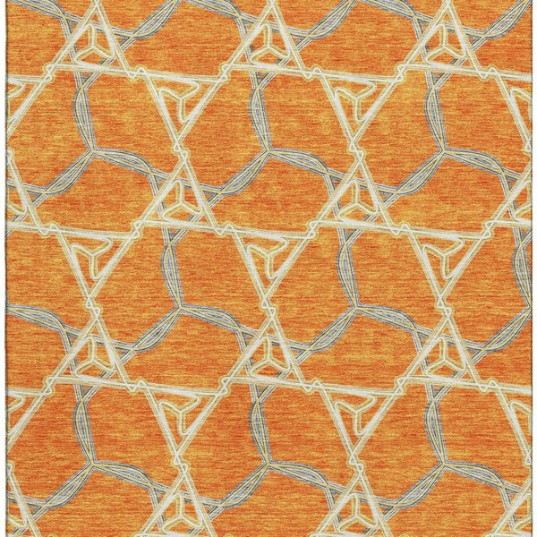 HomeRoots 10' X 14' Modern Geometric Washable Area Rug in Orange, Ivory & Blue – UV Protected, Durable Design 676014