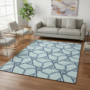 HomeRoots 5' X 8' Stylish Sky Blue Geometric Area Rug - Washable, Stain Resistant, UV Protected for Modern Homes 676016