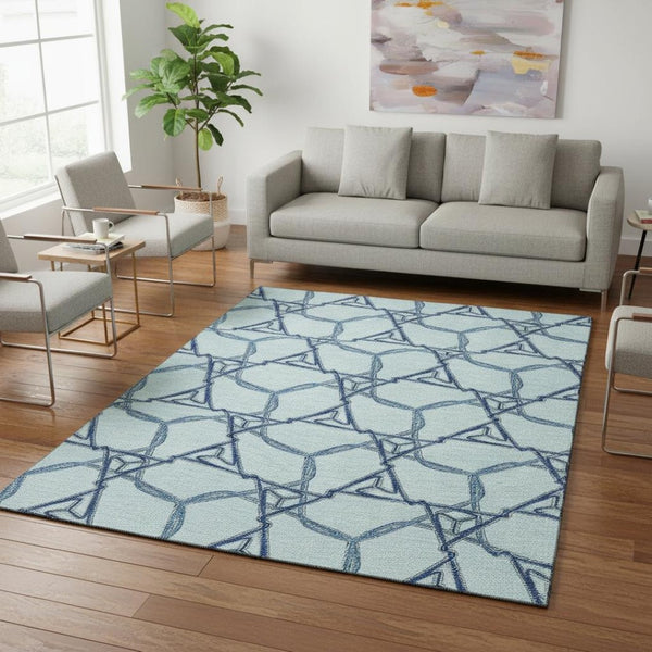 HomeRoots 5' X 8' Stylish Sky Blue Geometric Area Rug - Washable, Stain Resistant, UV Protected for Modern Homes 676016