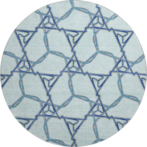 HomeRoots 8' Sky Blue Gray & Denim Blue Geometric Washable Round Rug - UV Protected, Durable & Stylish Addition 676017