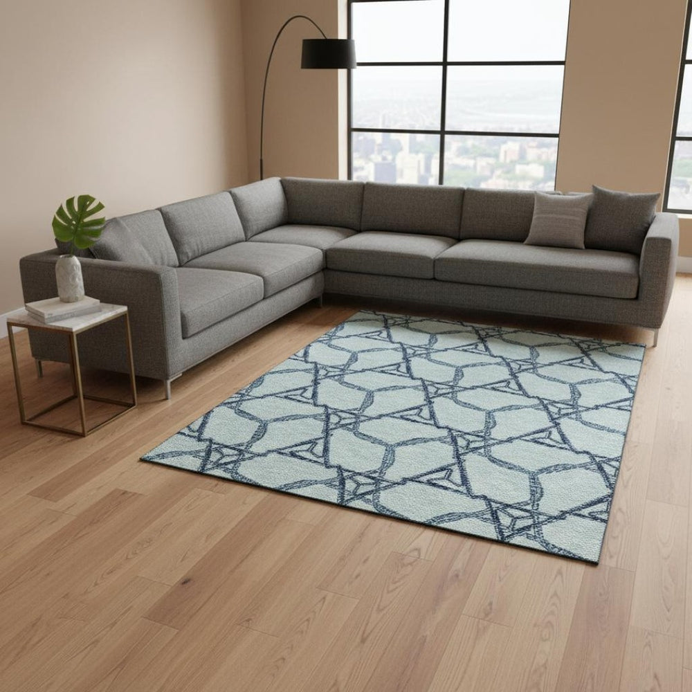 HomeRoots 8' X 10' Modern Geometric Washable Area Rug in Sky Blue & Gray – UV Protection for Busy Homes 676018