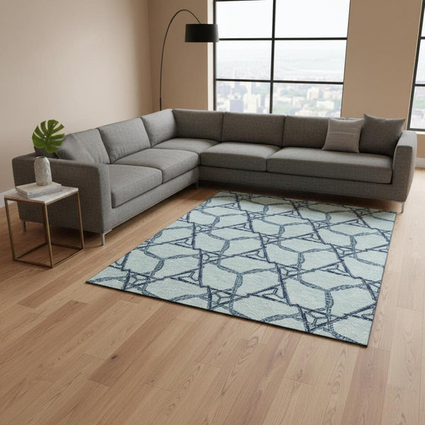 HomeRoots 8' X 10' Modern Geometric Washable Area Rug in Sky Blue & Gray – UV Protection for Busy Homes 676018
