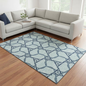 HomeRoots 10' X 14' Stylish Geometric Washable Area Rug in Sky Blue & Gray - Durable, UV Resistant, Pet Friendly! 676020