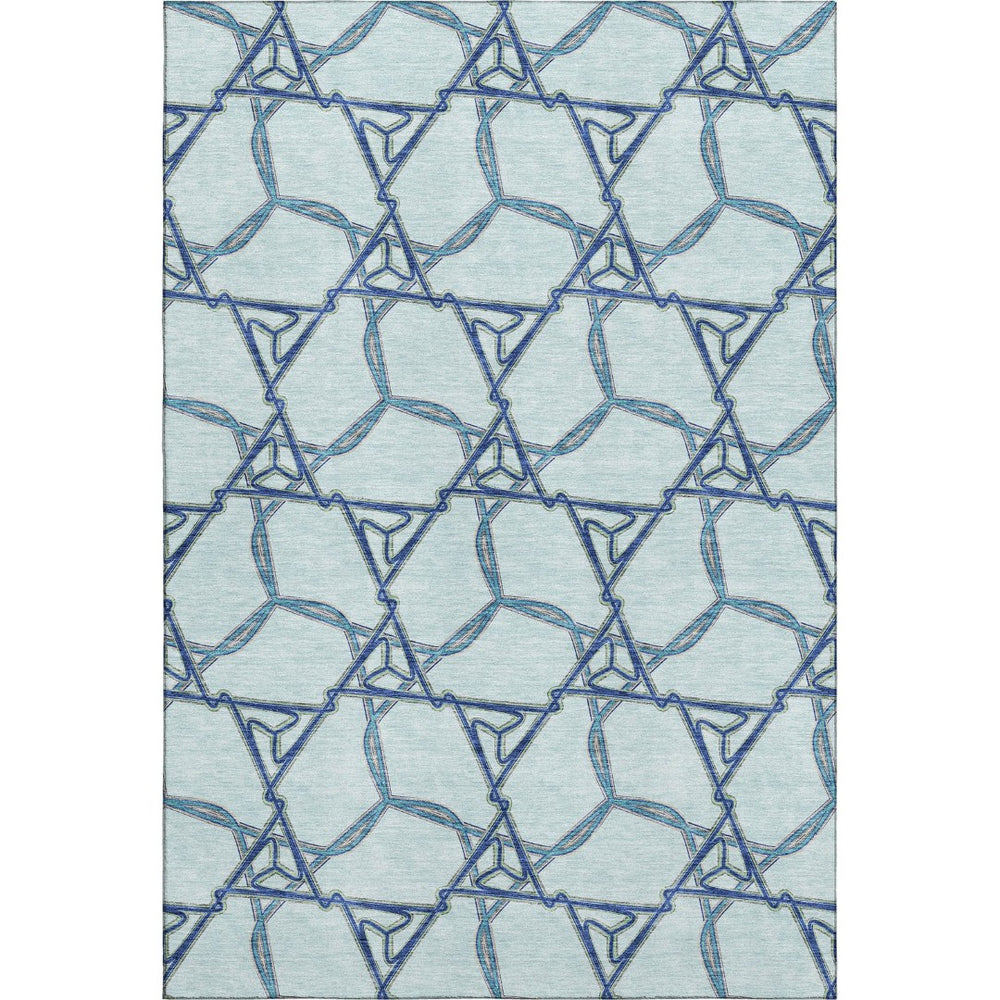 HomeRoots 10' X 14' Stylish Geometric Washable Area Rug in Sky Blue & Gray - Durable, UV Resistant, Pet Friendly! 676020