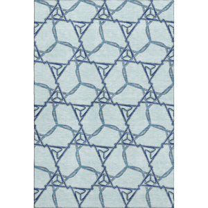 HomeRoots 10' X 14' Stylish Geometric Washable Area Rug in Sky Blue & Gray - Durable, UV Resistant, Pet Friendly! 676020