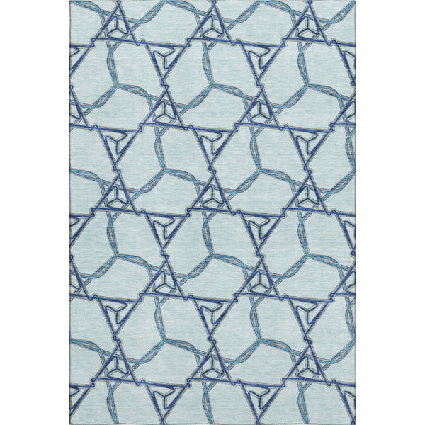 HomeRoots 10' X 14' Stylish Geometric Washable Area Rug in Sky Blue & Gray - Durable, UV Resistant, Pet Friendly! 676020