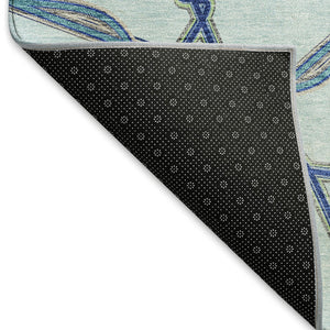 HomeRoots 10' X 14' Stylish Geometric Washable Area Rug in Sky Blue & Gray - Durable, UV Resistant, Pet Friendly! 676020
