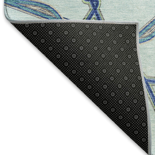 HomeRoots 10' X 14' Stylish Geometric Washable Area Rug in Sky Blue & Gray - Durable, UV Resistant, Pet Friendly! 676020
