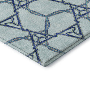 HomeRoots 10' X 14' Stylish Geometric Washable Area Rug in Sky Blue & Gray - Durable, UV Resistant, Pet Friendly! 676020