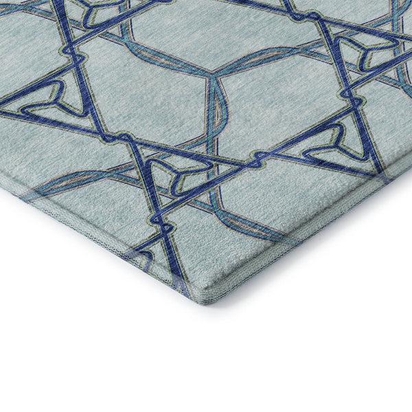HomeRoots 10' X 14' Stylish Geometric Washable Area Rug in Sky Blue & Gray - Durable, UV Resistant, Pet Friendly! 676020