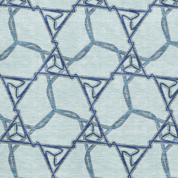 HomeRoots 10' X 14' Stylish Geometric Washable Area Rug in Sky Blue & Gray - Durable, UV Resistant, Pet Friendly! 676020