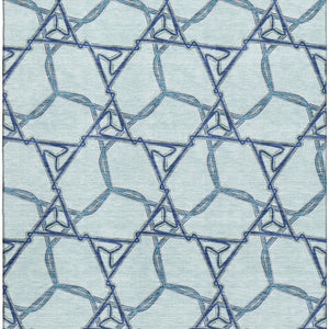 HomeRoots 10' X 14' Stylish Geometric Washable Area Rug in Sky Blue & Gray - Durable, UV Resistant, Pet Friendly! 676020