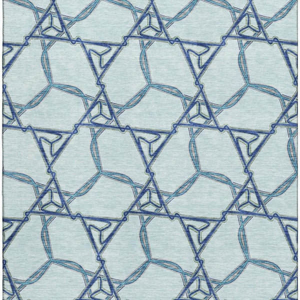 HomeRoots 10' X 14' Stylish Geometric Washable Area Rug in Sky Blue & Gray - Durable, UV Resistant, Pet Friendly! 676020