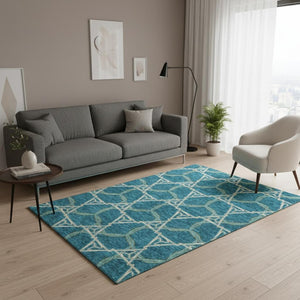 HomeRoots 5' X 8' Stylish Teal Beige Copper Geometric Washable Area Rug with UV Protection for High-Traffic Areas 676022