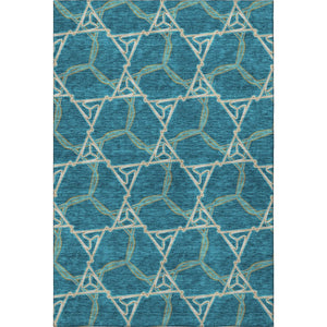 HomeRoots 5' X 8' Stylish Teal Beige Copper Geometric Washable Area Rug with UV Protection for High-Traffic Areas 676022