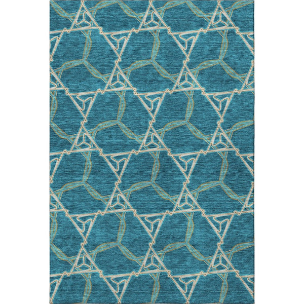 HomeRoots 5' X 8' Stylish Teal Beige Copper Geometric Washable Area Rug with UV Protection for High-Traffic Areas 676022
