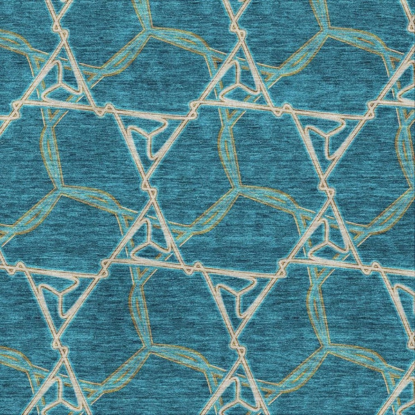 HomeRoots 8' X 10' Teal, Beige & Copper Geometric Area Rug - Washable, UV-Protected & Stain-Resistant Design! 676024