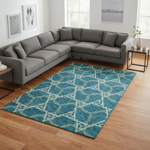 HomeRoots 9' X 12' Teal Beige Copper Geometric Washable Area Rug - Stylish, Durable, UV Protected for Homes 676025