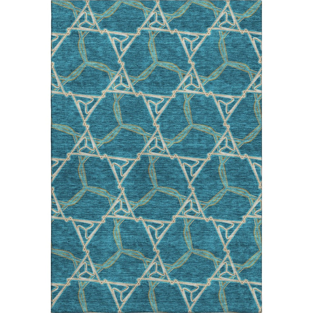 HomeRoots 9' X 12' Teal Beige Copper Geometric Washable Area Rug - Stylish, Durable, UV Protected for Homes 676025