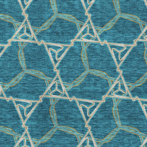 HomeRoots 9' X 12' Teal Beige Copper Geometric Washable Area Rug - Stylish, Durable, UV Protected for Homes 676025