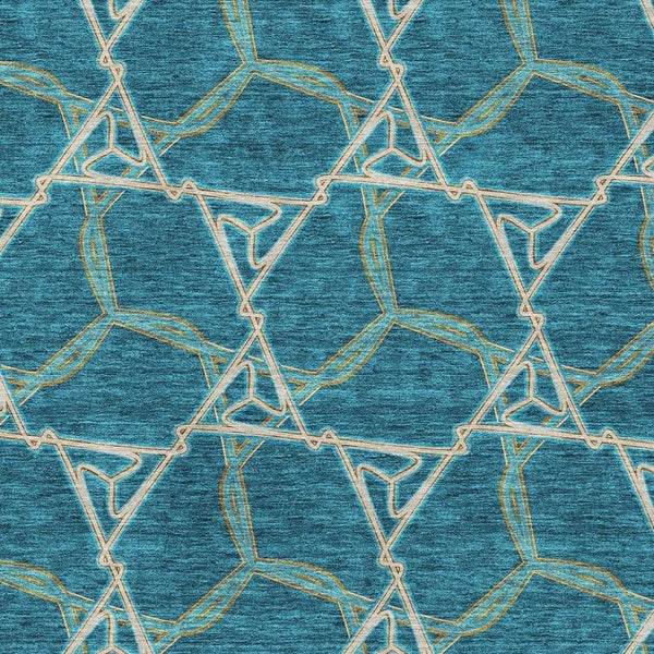 HomeRoots 9' X 12' Teal Beige Copper Geometric Washable Area Rug - Stylish, Durable, UV Protected for Homes 676025