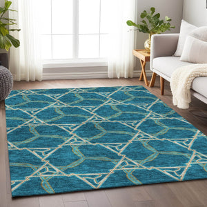 HomeRoots 10' Stylish Teal Beige Copper Geometric Washable Area Rug - UV Protected, Durable, Easy Care! 676026