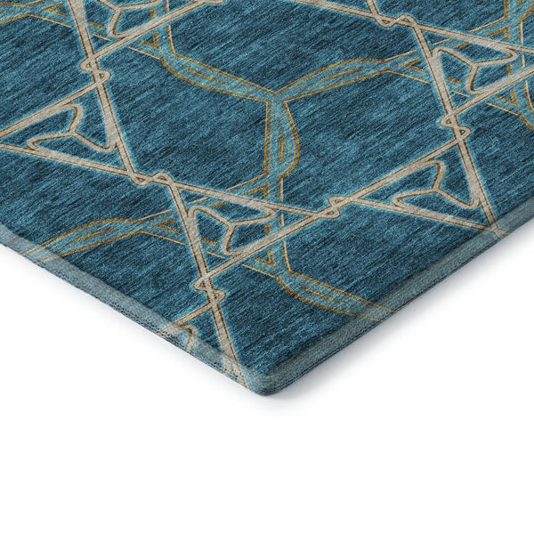 HomeRoots 10' Stylish Teal Beige Copper Geometric Washable Area Rug - UV Protected, Durable, Easy Care! 676026