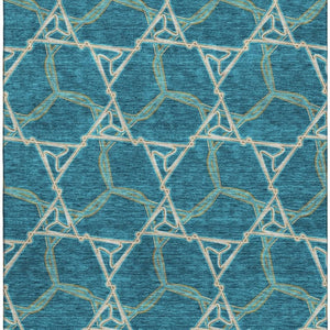 HomeRoots 10' Stylish Teal Beige Copper Geometric Washable Area Rug - UV Protected, Durable, Easy Care! 676026
