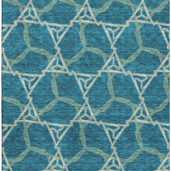 HomeRoots 10' Stylish Teal Beige Copper Geometric Washable Area Rug - UV Protected, Durable, Easy Care! 676026