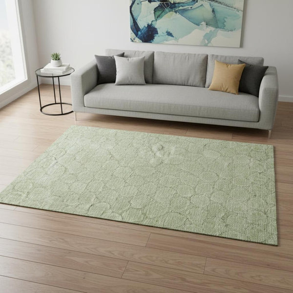HomeRoots 5' Artichoke Green & Ivory Geometric Area Rug - Washable, UV Protected, Durable for High-Traffic Homes 676028