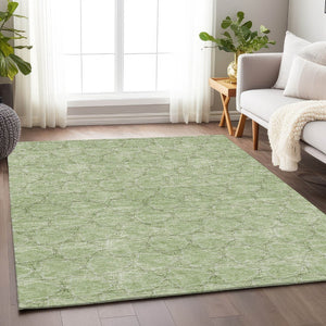 HomeRoots 5' Artichoke Green & Ivory Geometric Area Rug - Washable, UV Protected, Durable for High-Traffic Homes 676028