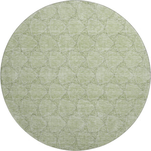 HomeRoots 8' Artichoke Green and Ivory Geometric Washable Round Rug - UV Protection, Stain Resistant, Stylish Decor 676029